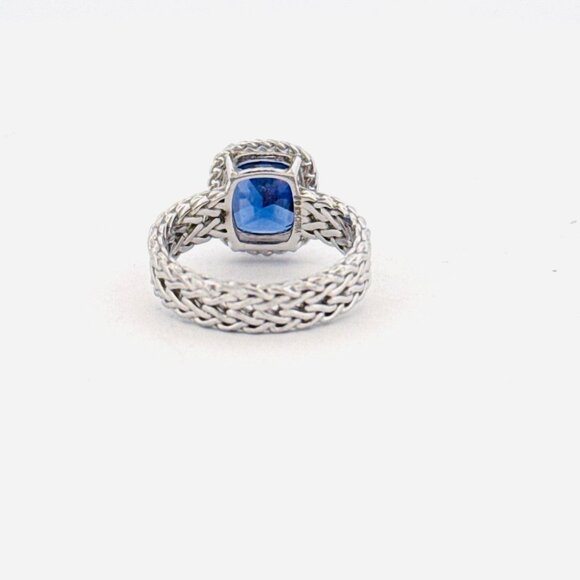 Estate Blue CZ Cushion Cut Ring Rhodium Over Sterling Silver Size 6, 4.9g - Picture 4 of 11